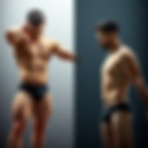 A side-by-side comparison of an idealized male body and a realistic male body, showing the differences in physique and appearance based on societal standards and individual realities.