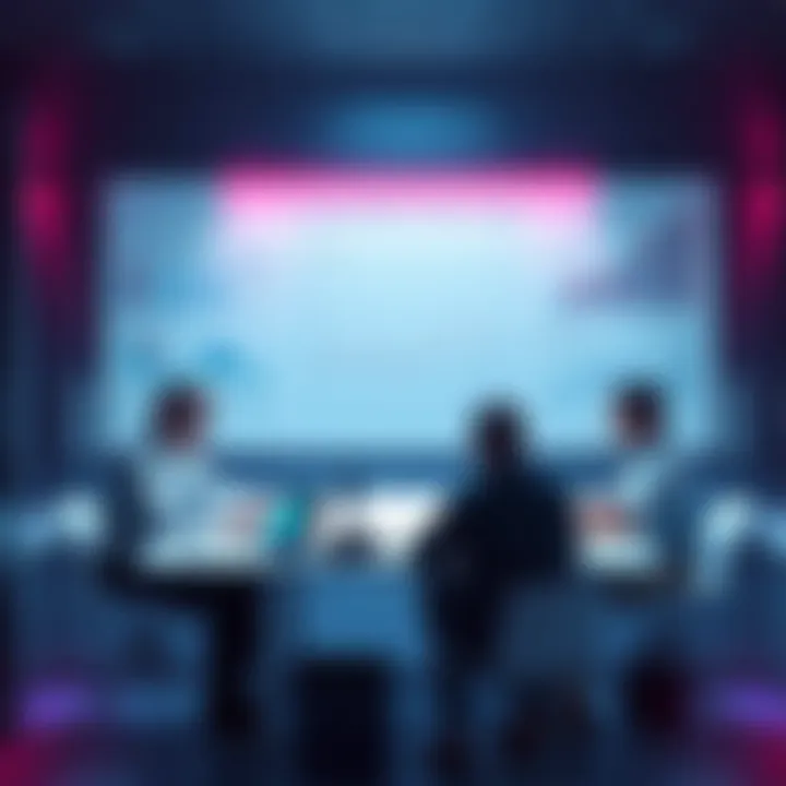 Control of AI Use A group of people discussing artificial intelligence regulations around a table, surrounded by charts and tech gadgets.