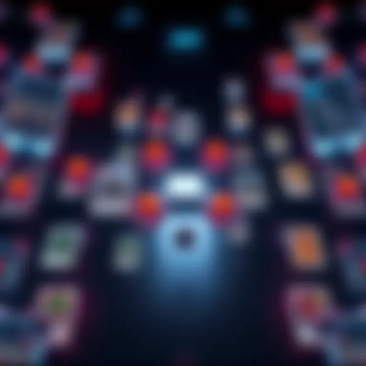 A visual representation of various control nodes connected in a card game layout, showing scalability aspects and design flow.