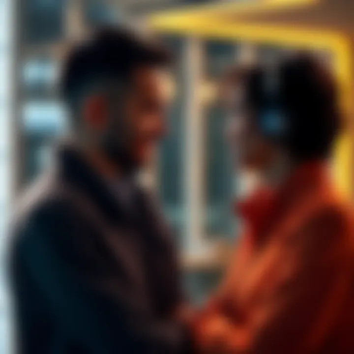 A person engaged in a lively discussion with another person, sharing insights and answering questions.