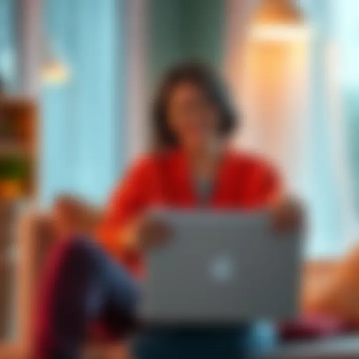 A person sitting with a laptop, smiling while interacting with ChatGPT, showing a sense of connection and warmth.