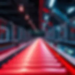 A conveyor belt operating with constant angular velocity, showing smooth movement of objects without collisions