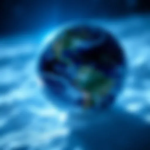 A graphic showing a plan to cool the planet, featuring a globe with cool blue colors and dollar signs indicating investment