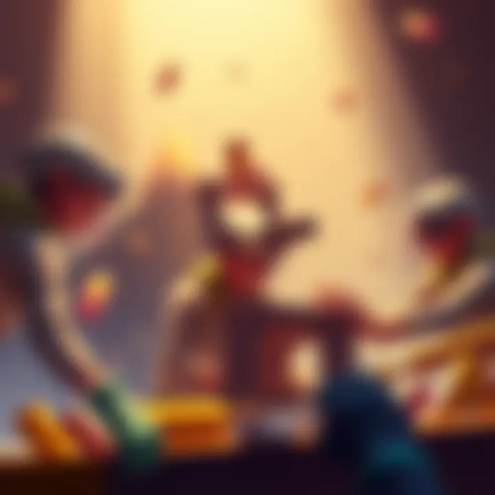 Four players collaborating to build a structure in the game 'Hold My Thing'