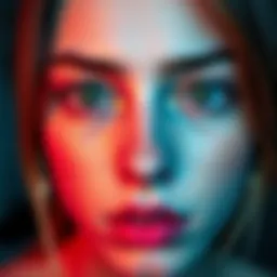 Close-up of a digital image showing improved facial features like clear eyes and lips after editing.