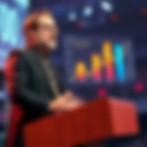 Cory Doctorow at a podium discussing the decline of Big Tech, with charts showing decreasing user satisfaction
