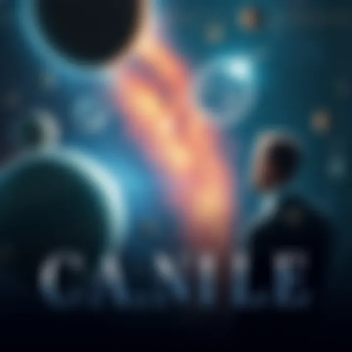 A cosmic scene showing planets and stars with a person contemplating decisions amidst the universe