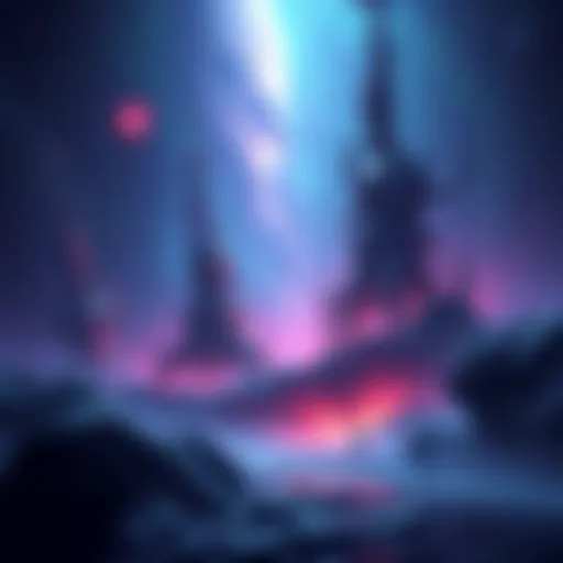 A dark scene in space with eerie creatures and strange structures in a Warp dimension.