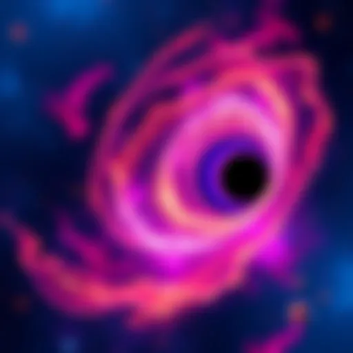 An artistic view of a cosmic wormhole alongside a black hole in space, with swirling colors and glowing effects.