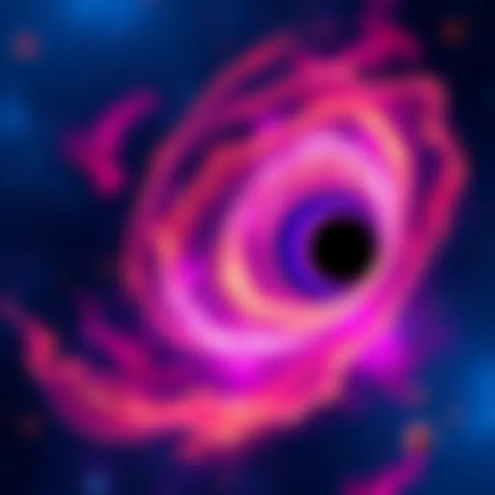An artistic view of a cosmic wormhole alongside a black hole in space, with swirling colors and glowing effects.