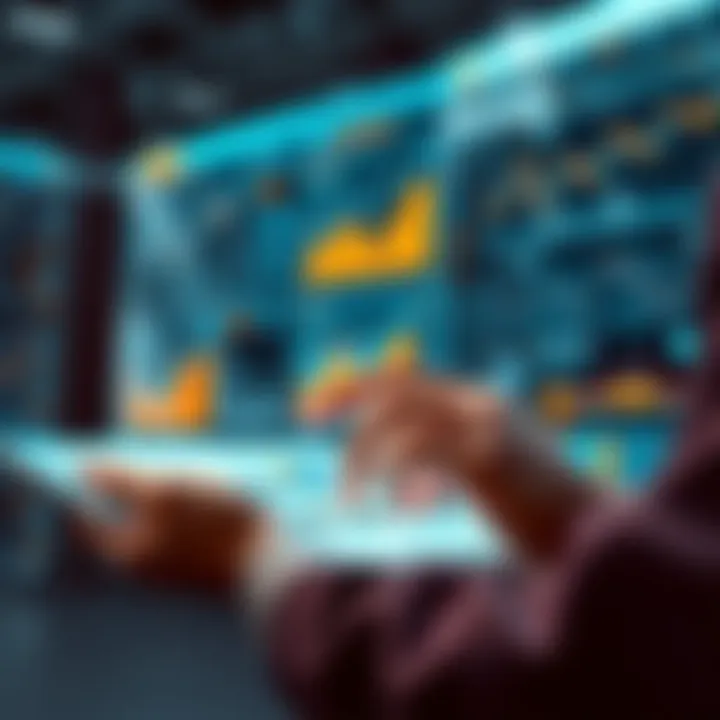 A business person analyzing AI development costs on a digital tablet with charts and graphs