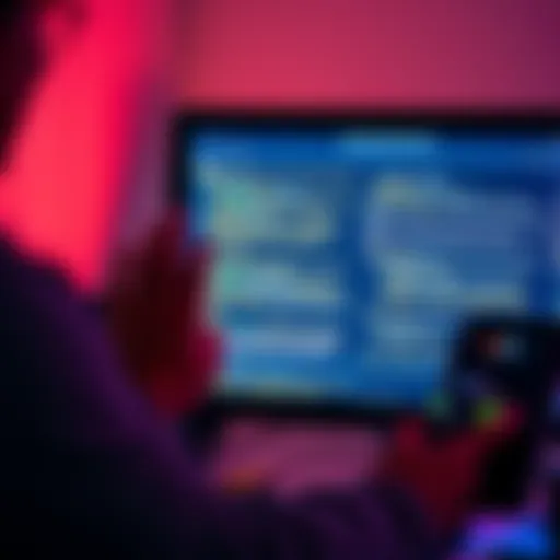 A person analyzing text on a computer screen, focusing on uppercase letters in the text