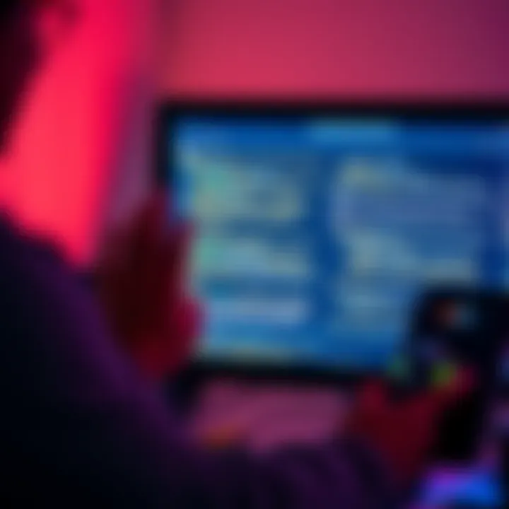 A person analyzing text on a computer screen, focusing on uppercase letters in the text