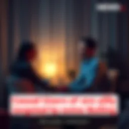 Couple Discussing Online Bullying A couple talking about tactics to bully casual AI users on a computer in a dimly lit room.