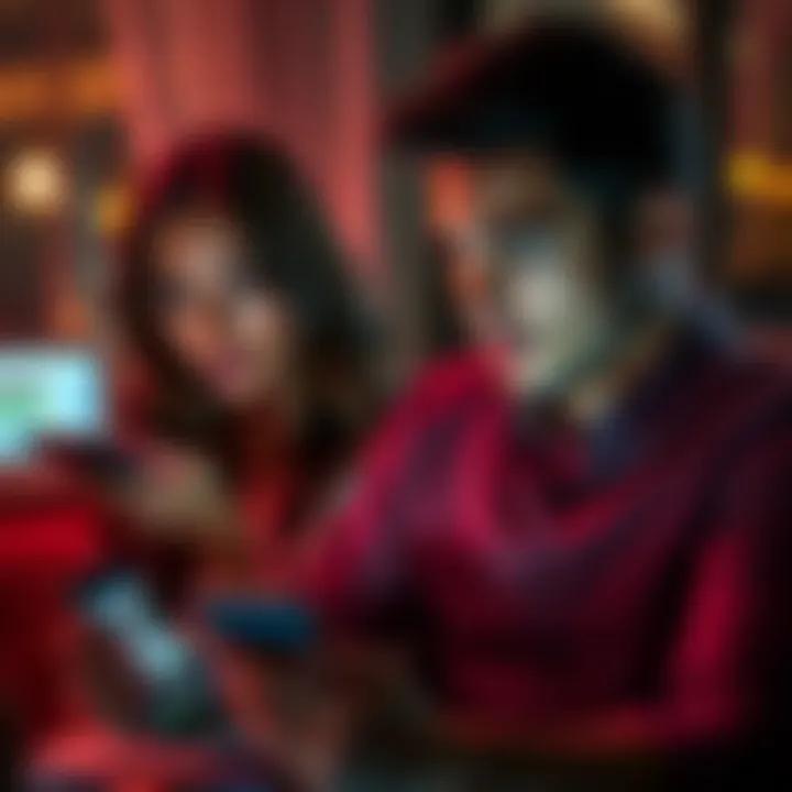 Couple texting with a smartphone A woman looks surprised while looking at her boyfriend who is holding a smartphone with their chat displayed, hinting at privacy issues.