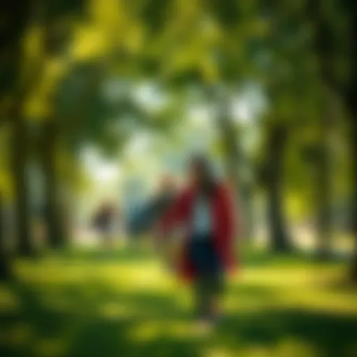 A happy couple walking hand in hand under the trees, enjoying a sunny day together.