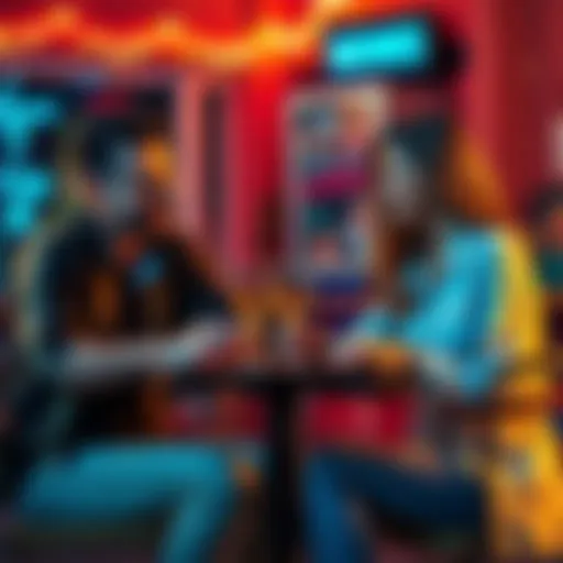 Two couples sitting at a table, chatting openly about their relationship preferences and desires, with smiles and a relaxed atmosphere.