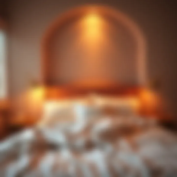 A cozy bedroom featuring a neatly made bed, soft pillows, and warm lighting, creating an inviting atmosphere for intimacy.