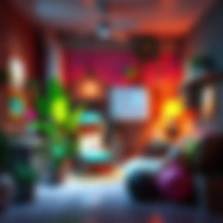 A colorful redesign of capsule art for a cozy decorating game, featuring charming elements like plants and cozy interiors.