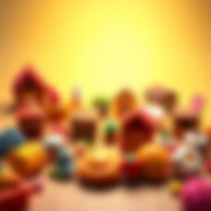 Different styles of item icons for a cozy farming simulation game on a colorful background.