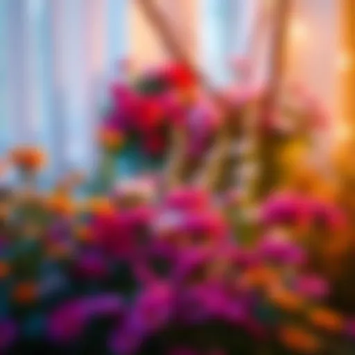 A warm, inviting scene filled with colorful flowers and soft lighting, perfect for cinematic color grading