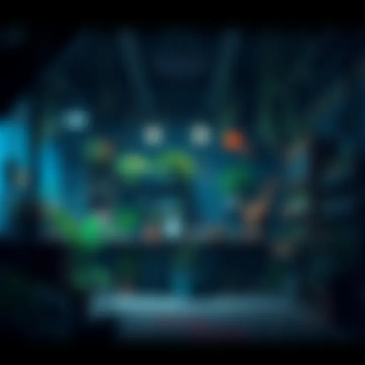 A plant shop at night with dim lighting, showcasing various plants and a mysterious atmosphere, hinting at a horror adventure.
