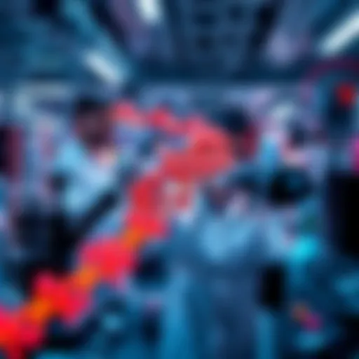 Scientists working in a lab to design artificial human DNA, showcasing advanced technology and research equipment.