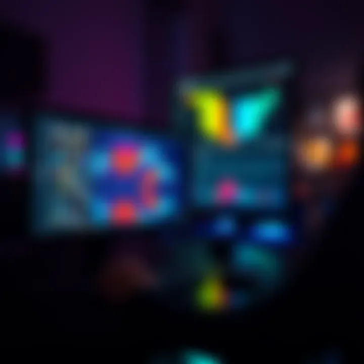 A person using TouchDesigner on a computer to create visuals, showcasing colorful graphics on the screen