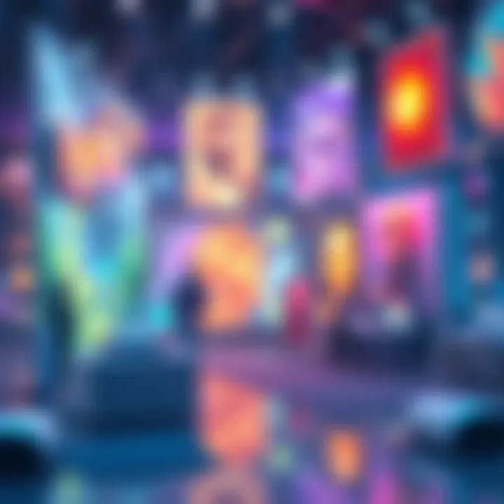 A vibrant digital scene showcasing various AI-generated artworks, with a focus on creativity and innovation, highlighting the capabilities of NovelAi V5.