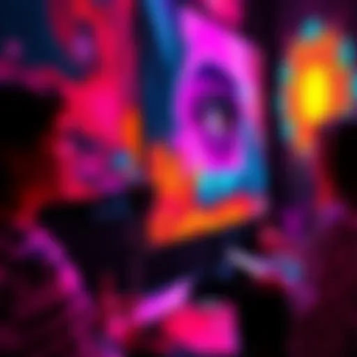 A group of artists expressing frustration with AI-generated art through colorful vent art pieces