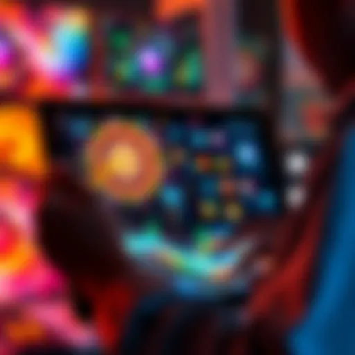 A person using a tablet to create digital art, showcasing vibrant colors and imaginative designs, symbolizing the connection between technology and creativity.