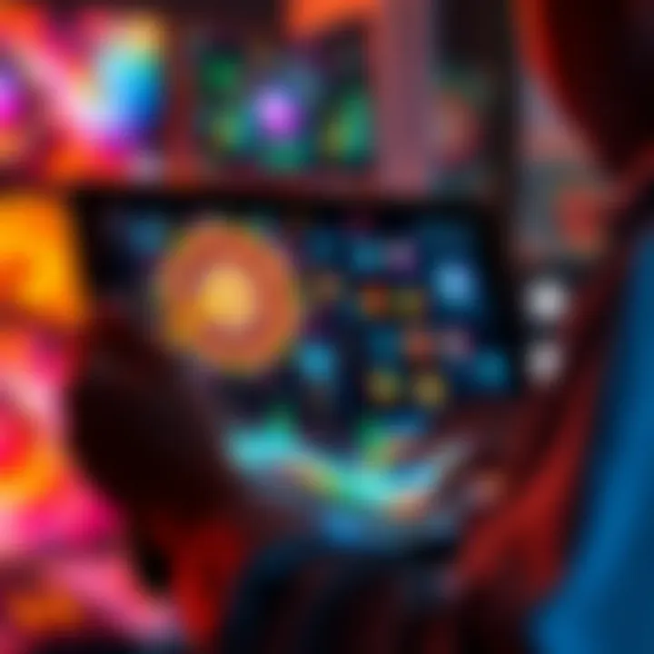 A person using a tablet to create digital art, showcasing vibrant colors and imaginative designs, symbolizing the connection between technology and creativity.