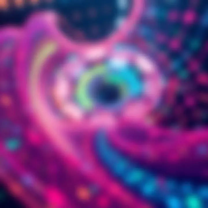 Creative AI Image Generation An artist uses a computer to create unique images that challenge current limits in AI technology, showcasing colorful patterns and designs.