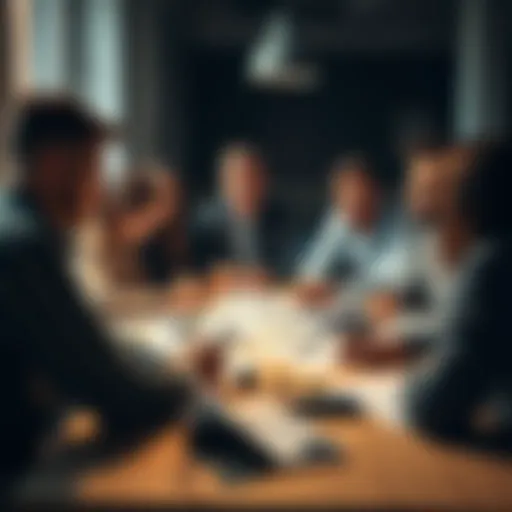 A group of diverse people collaborating on game design ideas around a table, with sketches and notes scattered about