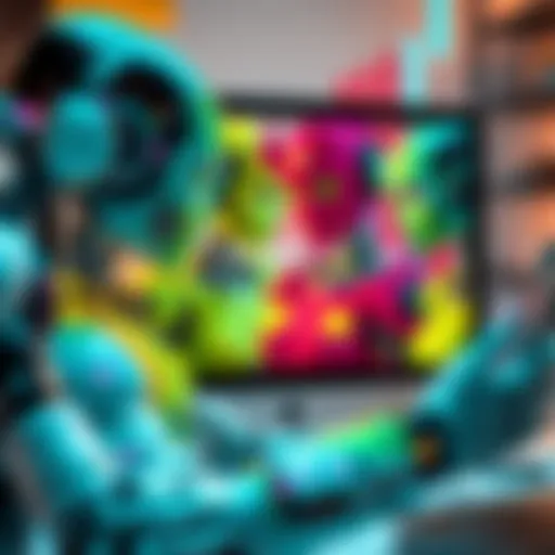 A group of colorful bots with feminine features working together to create WLW scenarios on a computer screen.