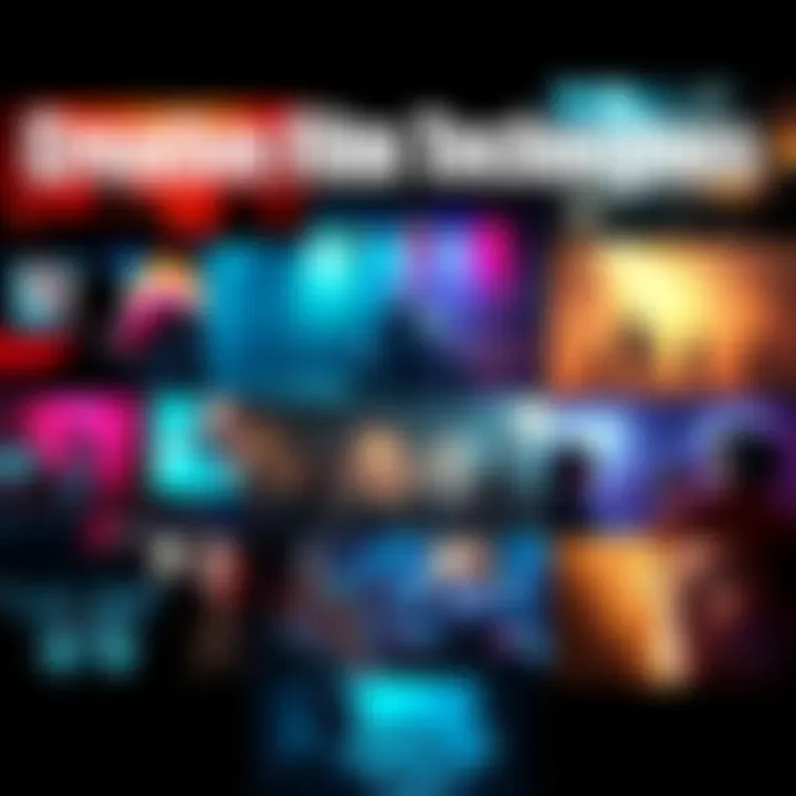 A collage of unique film scenes showcasing different cinematic techniques that engage audiences, such as vibrant visuals and imaginative storytelling.