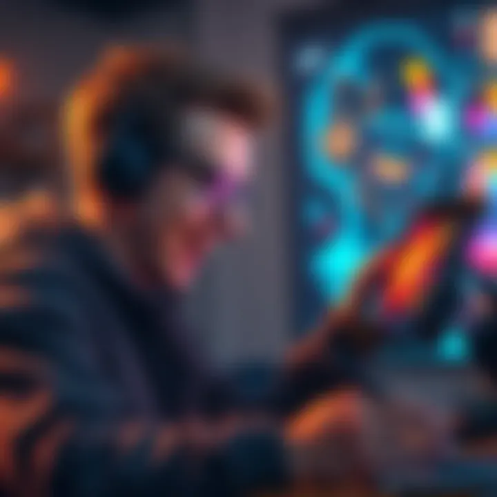 A person with ADHD engaged in creating art using a digital tablet and AI software, showing excitement and focus.