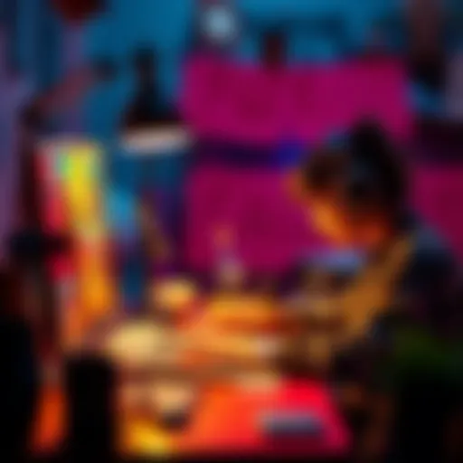 An artist working on a digital project using Flux to create unique images, inspired by a colorful style.