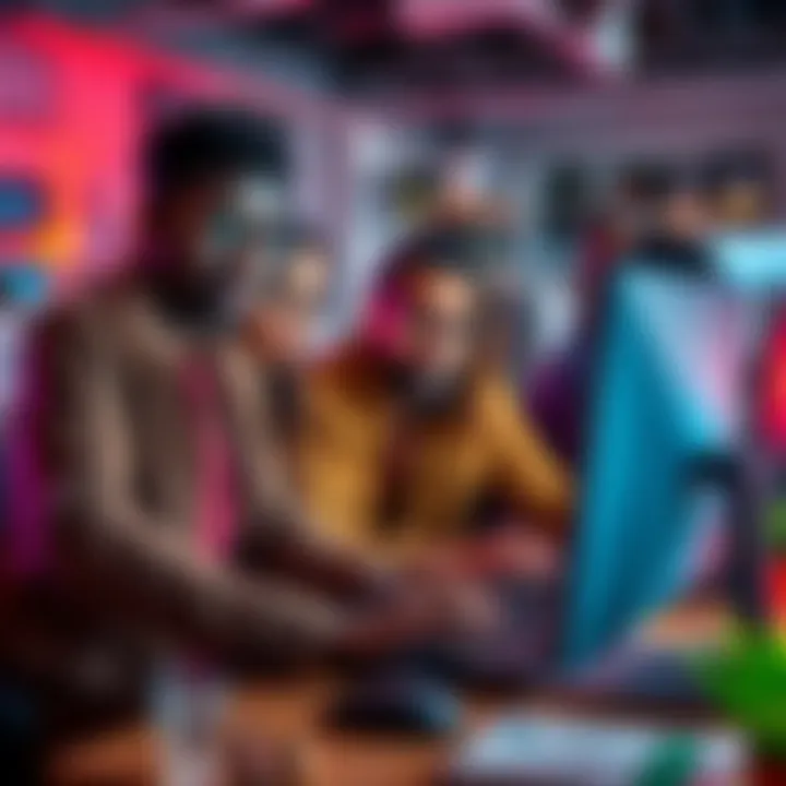 A diverse group of creative professionals working together on a computer, using a new tool that merges many CC0 assets into one platform.