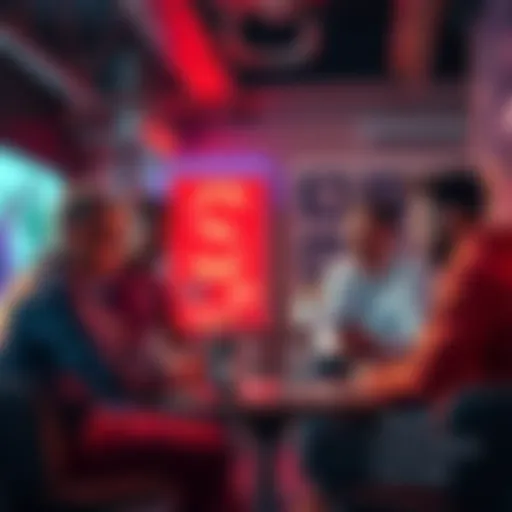 A group of creators discussing copyright for games, characters, and music in a casual setting