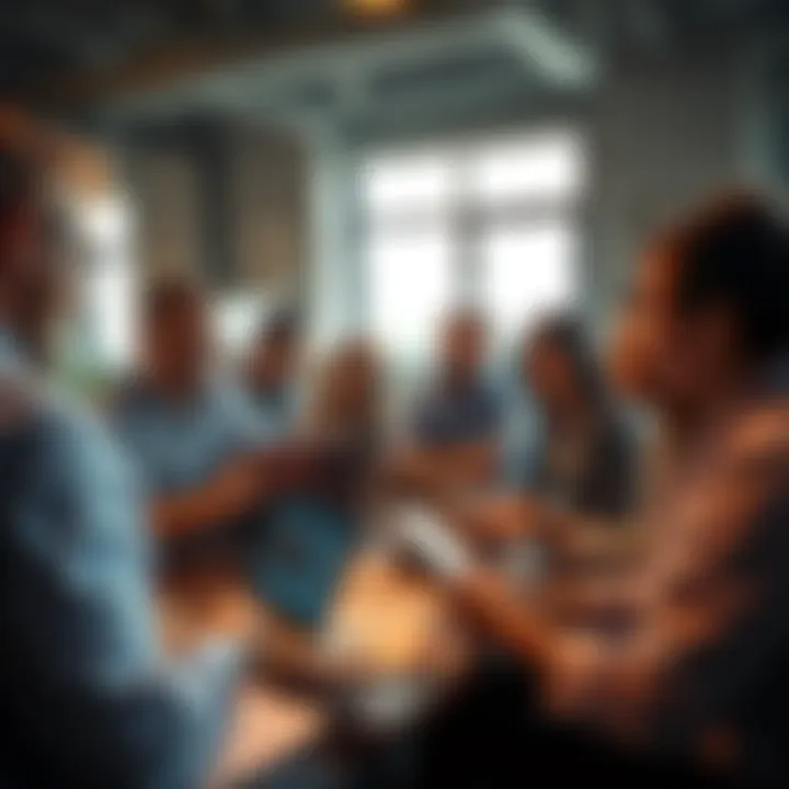 People discussing creative writing with ChatGPT A group of people analyzing their creative writing using ChatGPT on laptops, surrounded by notes and feedback papers, showing engagement and collaboration.