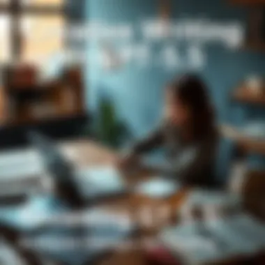 A person sitting at a desk writing on a laptop with notes and books around, showcasing the creative writing process enhanced by GPT-5.5.