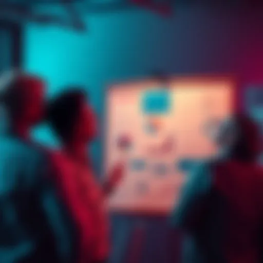 A group of people engaged in a conversation about the decline of creativity in AI models, showcasing charts and examples on a board