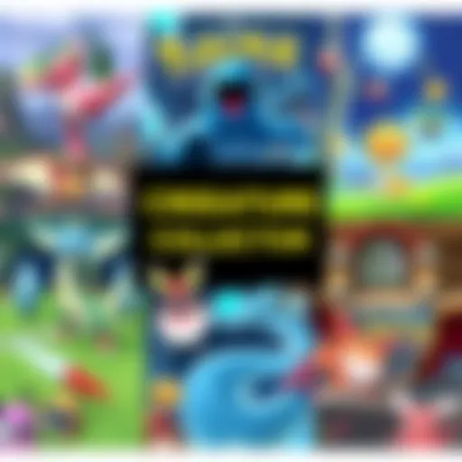 A collage of various non-Pokemon creature collector games created with RPG Maker, featuring colorful creatures and gameplay scenes.