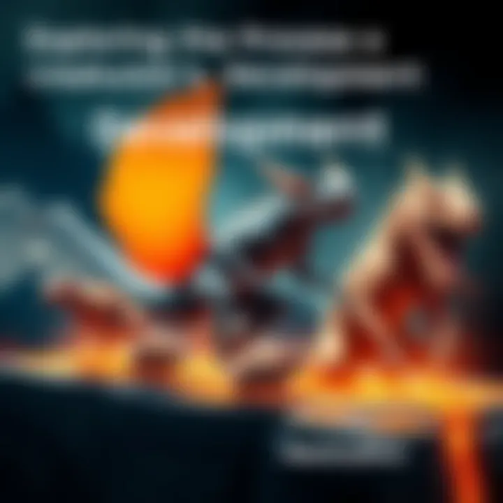 Illustration showing different stages of a creature's growth from early life to maturity, highlighting changes in form and color.