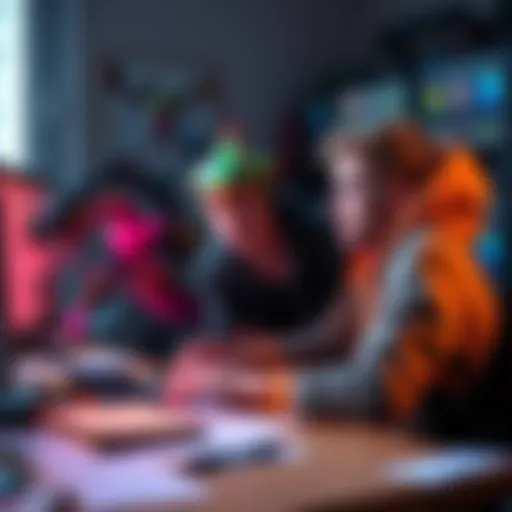 A novice user working on rigging a colorful creature model in Blender, surrounded by tutorial notes and reference images.