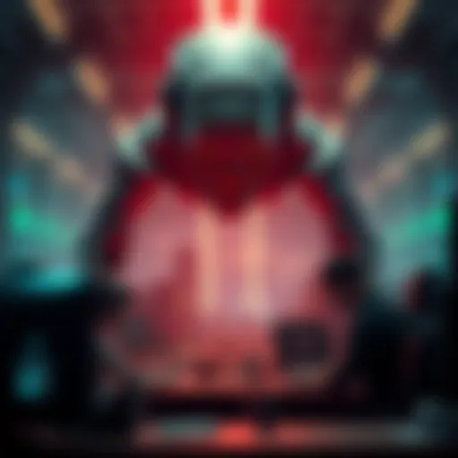 Animation scene showing a menacing AI figure looming over human workers, highlighting concerns about AI takeover.
