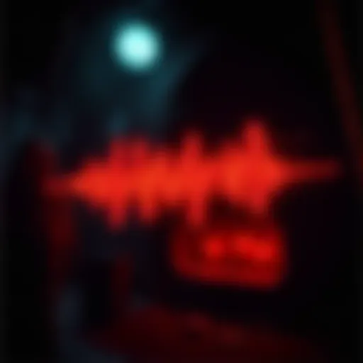 A dark scene from a flash game featuring a spooky environment with an eerie sound wave visual, evoking a jumpscare.