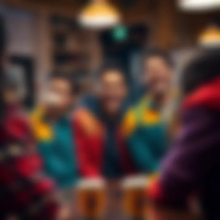 The Crew members having fun with playful noogies and colorful jackets during a gathering.
