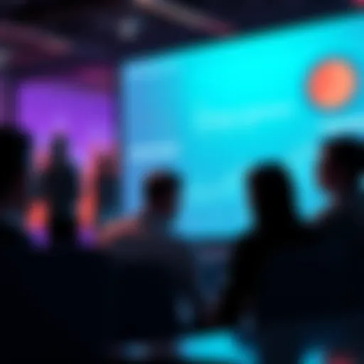 A group of people engaged in a discussion about the unrealistic expectations of AI technologies, with charts and graphs illustrating inflated promises in the background.